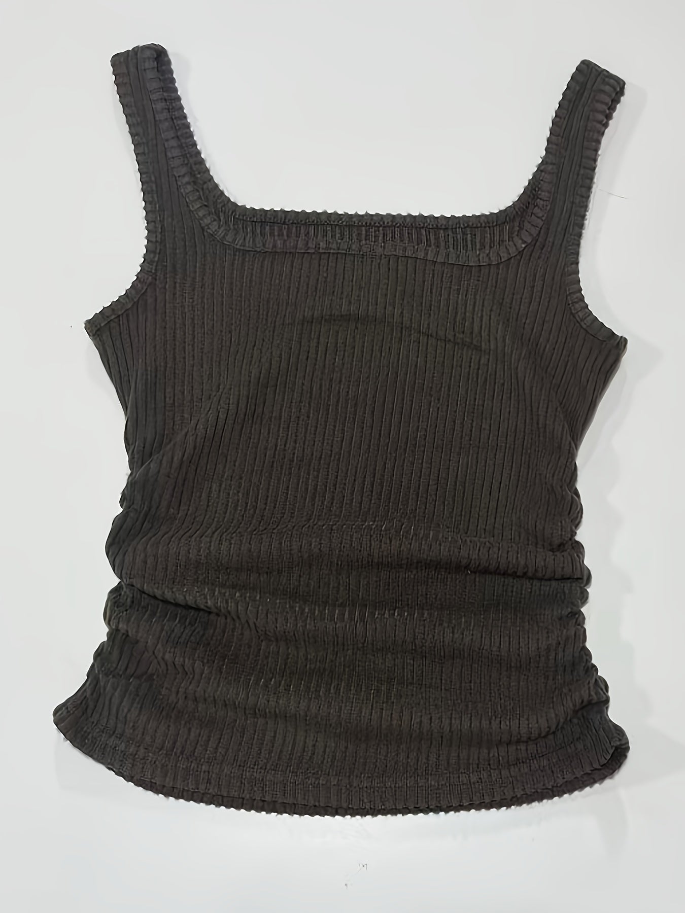 Women's ribbed knit tank top with wide straps and square neck – fashionable basic look for everyday and leisure