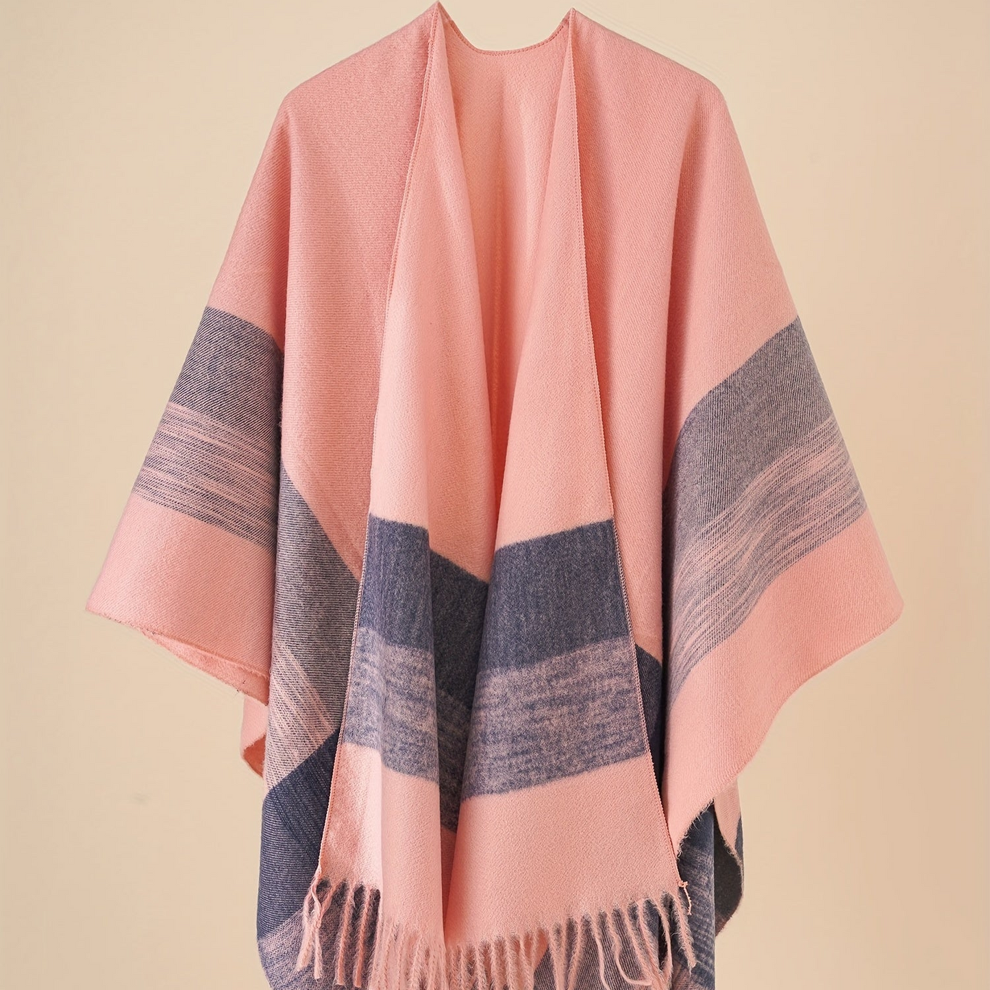 Women's Fringe Trim Open Front Poncho Cape