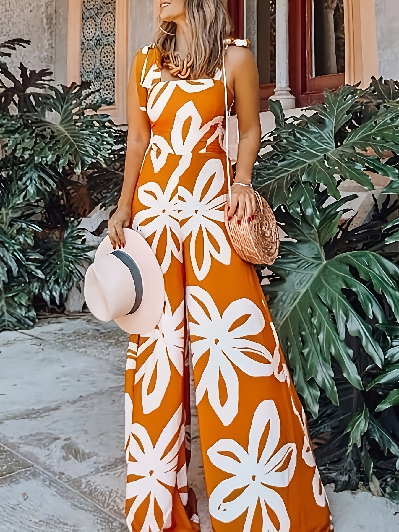 Women's Summer Maxi Dress Elegant with Floral Pattern and Bow Straps – Perfect for Vacation & Leisure
