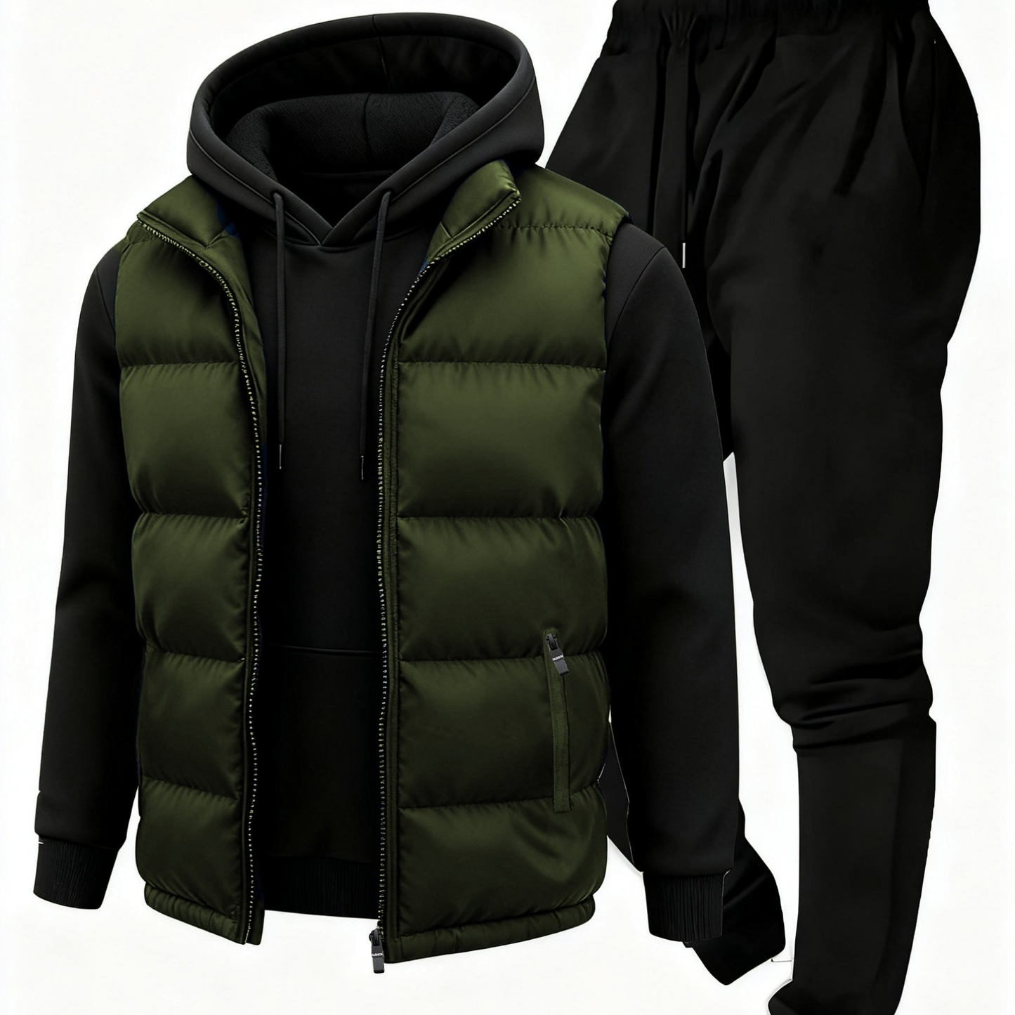 Men's puffer vest, hoodie, sweatpants, tracksuit set