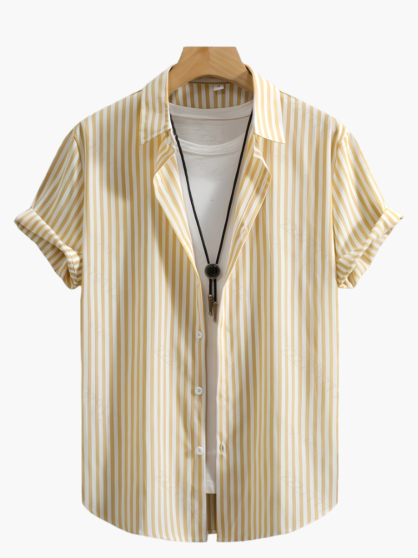 Men's Short-Sleeve Casual Shirt with Stripe Pattern and Open Collar – Summer Casual Shirt