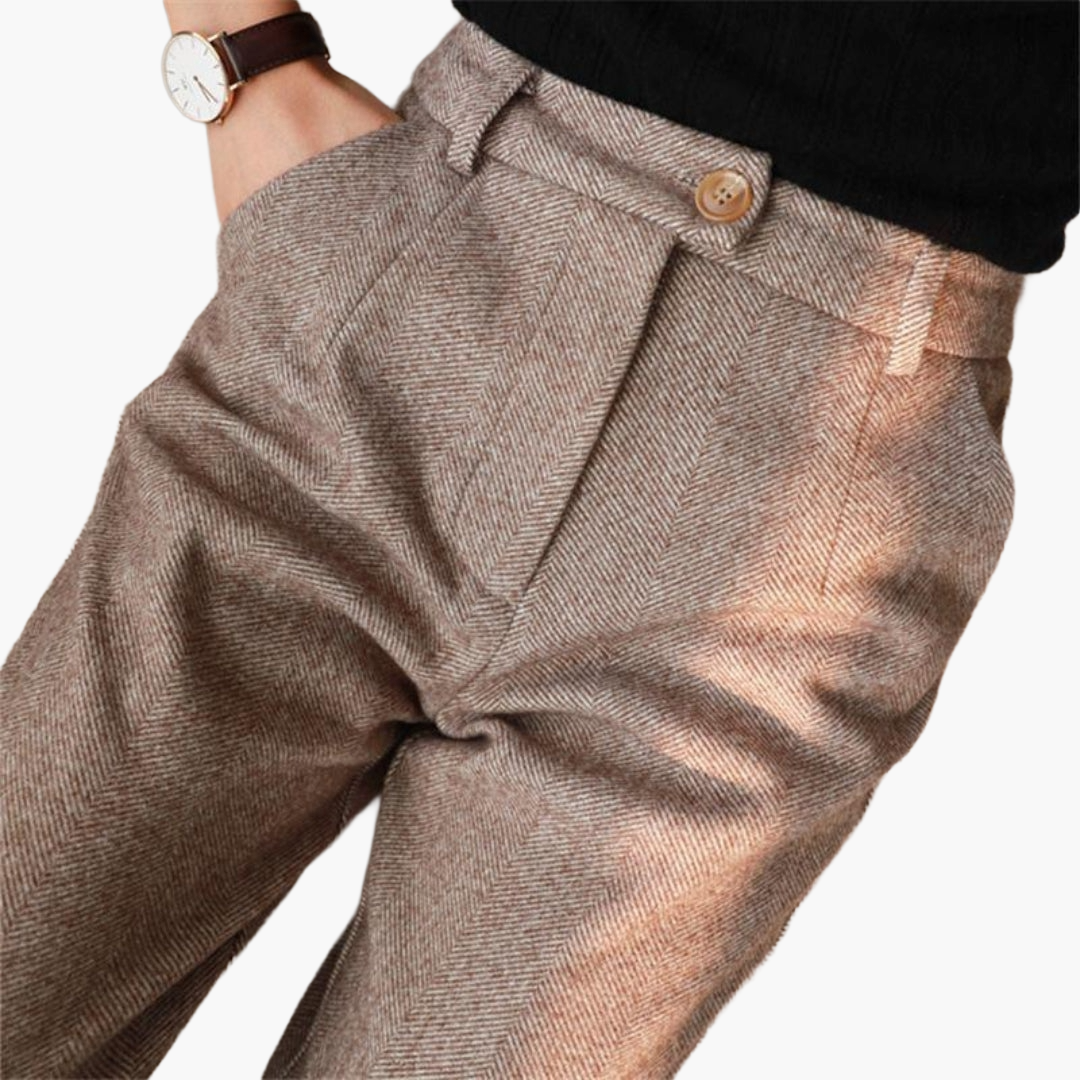 Men's Heritage Fishbone Pattern Business Trousers – Timeless Cut for Office and Leisure