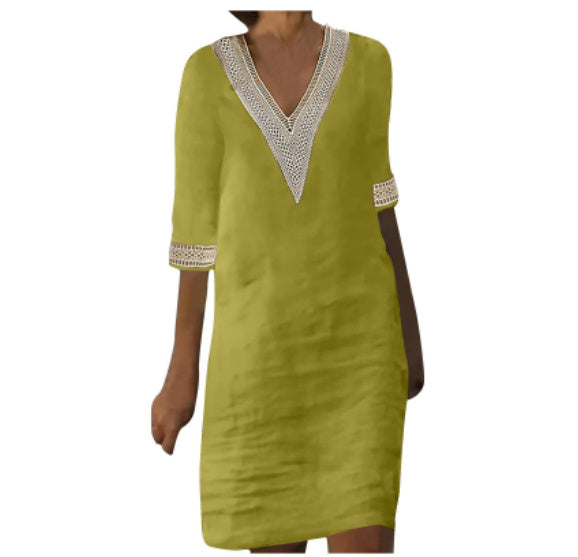 Jade – casual dress with V-neck and mid-length sleeves made of cotton-