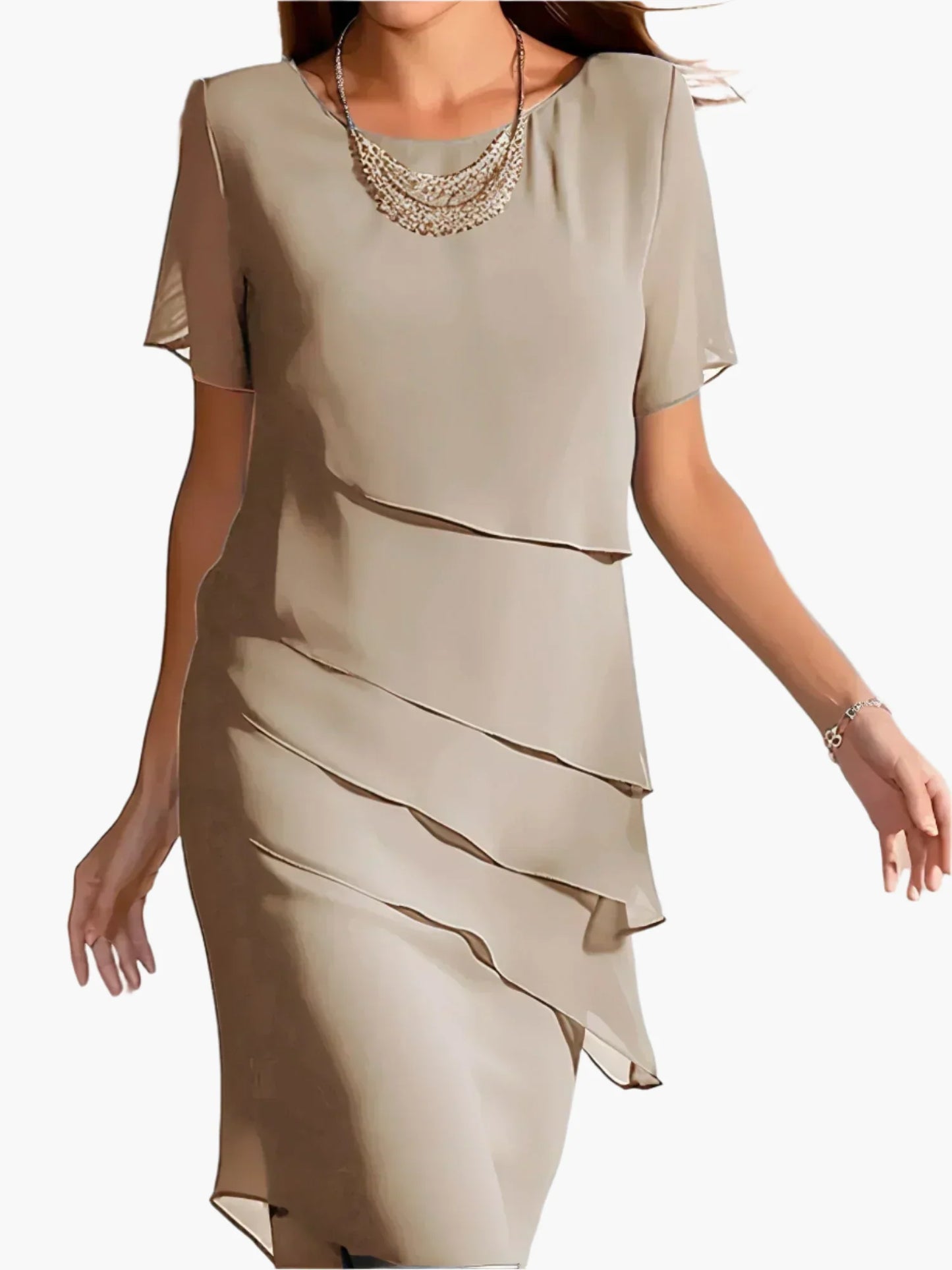 Women's Elegant Chiffon Evening Dress with Tiered Design – Festive Cocktail Dress for Special Occasions