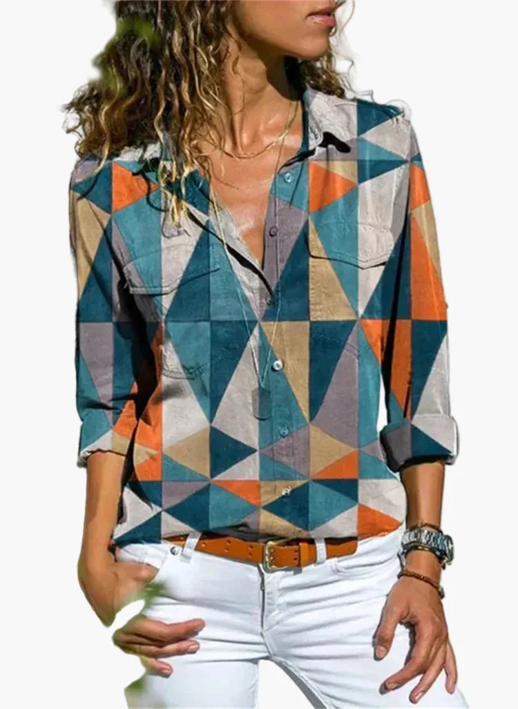 Women's blouse modern geometric stylish long-sleeve casual shirt for everyday and office