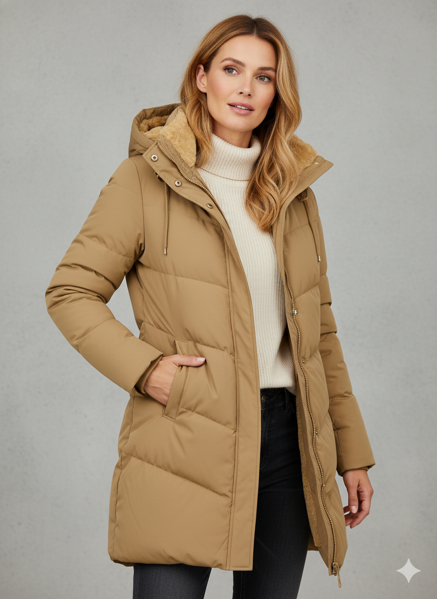 Women's winter quilted coat with hood – elegant, warm parka for everyday & outdoor