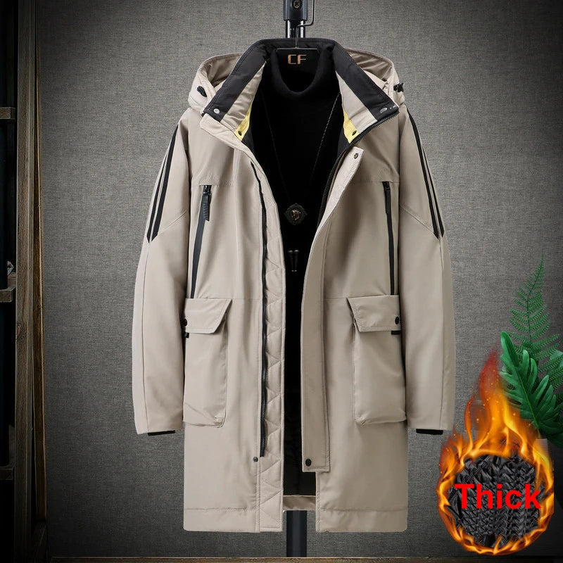 Men's Winter Parka with Hood and Zipper, Long Winter Jacket