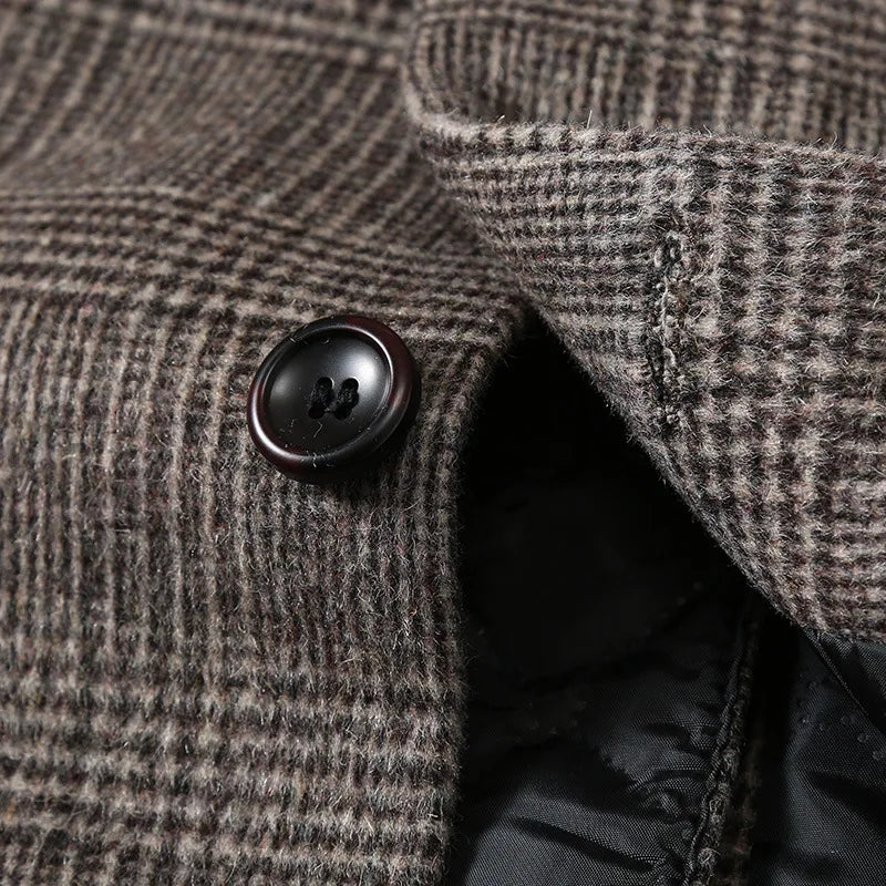 Men's checked long-sleeve coat with blazer collar, winter jacket