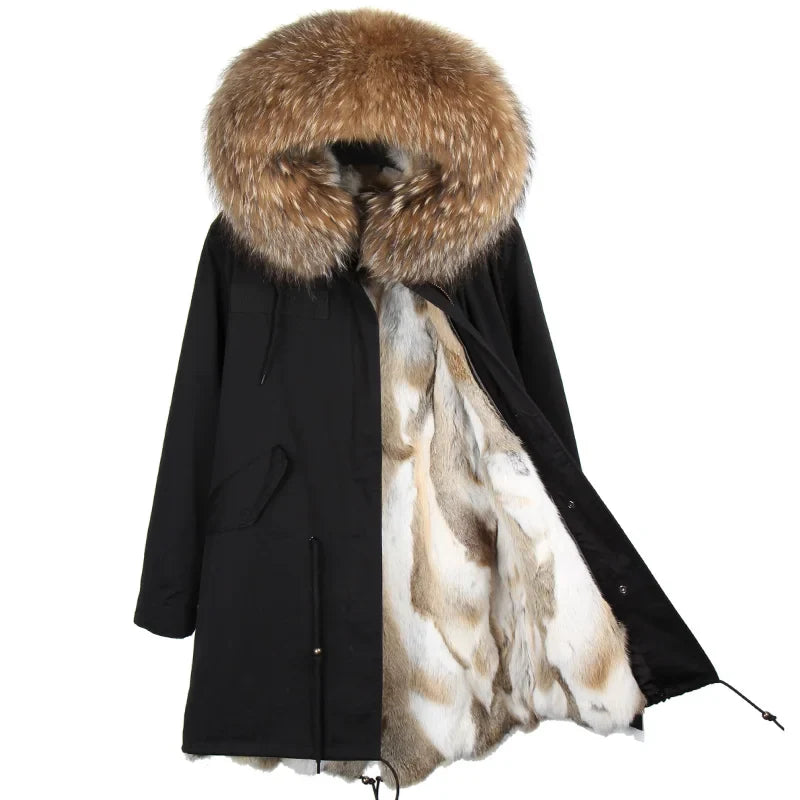 Women's winter parka with removable faux fur collar and lining