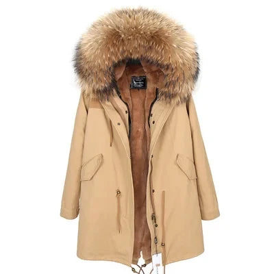 Women's Winter Parka with Large Faux Fur Collar & Warm Lining