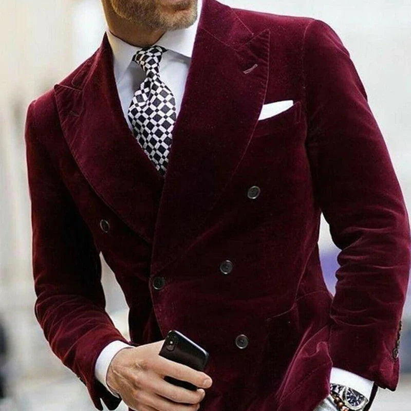 Men's Double-Breasted Blazer Modern Business Elegance for Occasions and Office