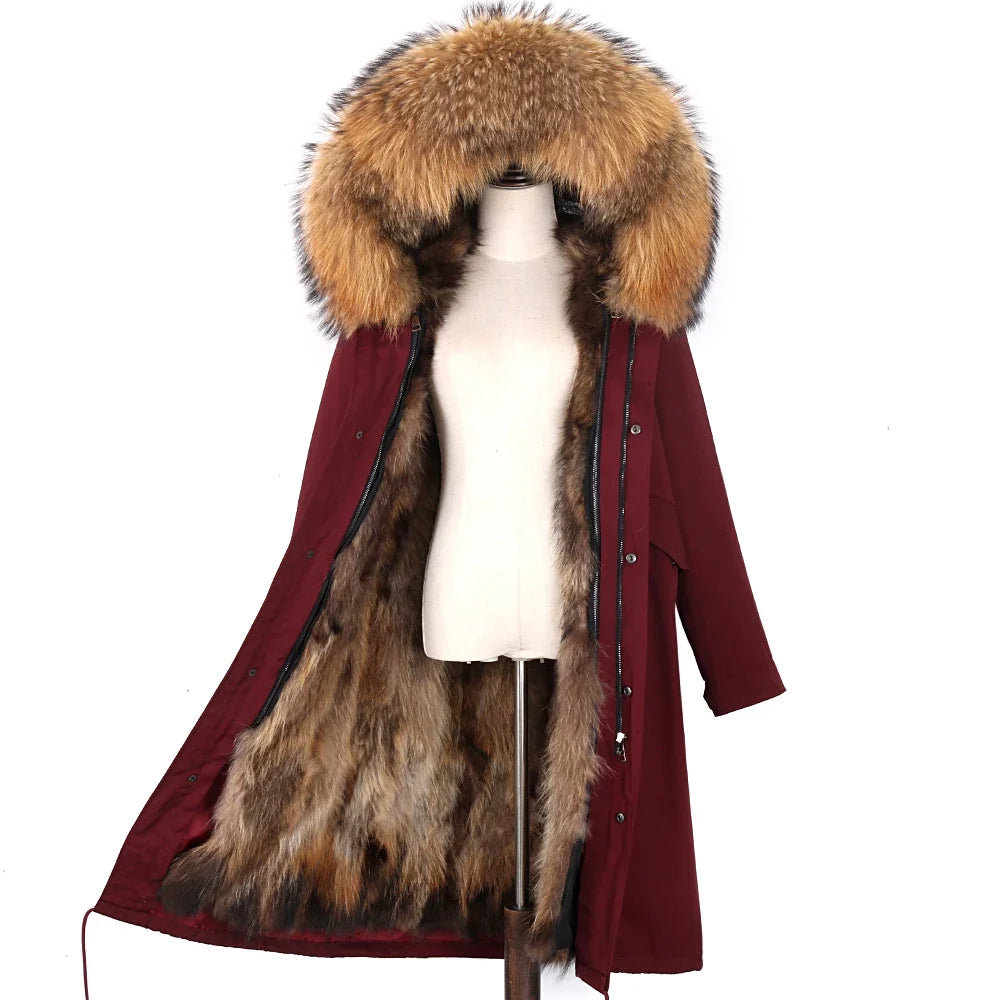 Damen Winterparka mit Pelzbesatz Kapuze Lang