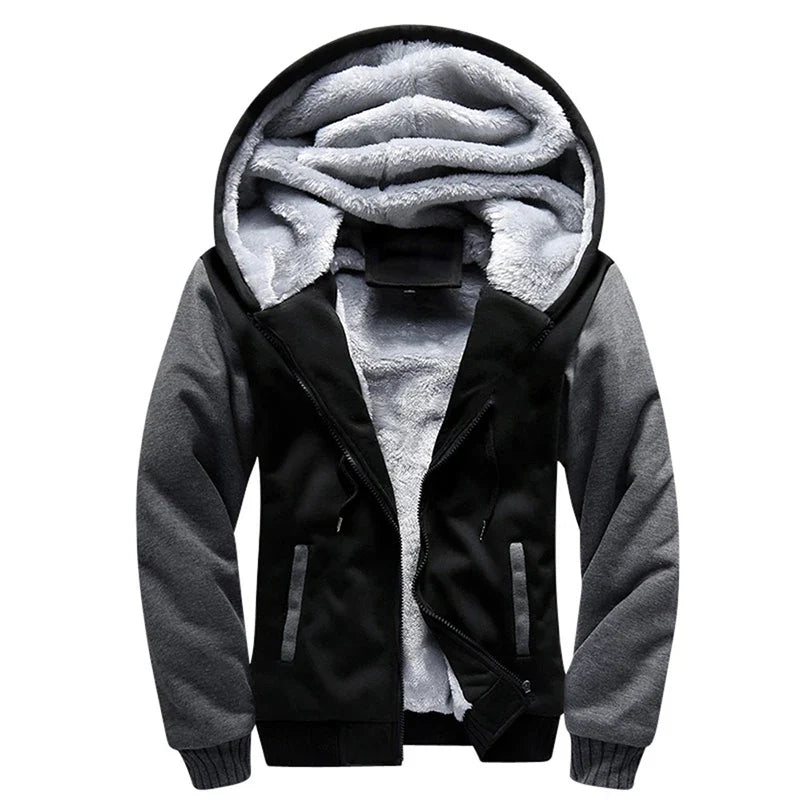 Lined men's hoodie jacket with zip closure and pockets