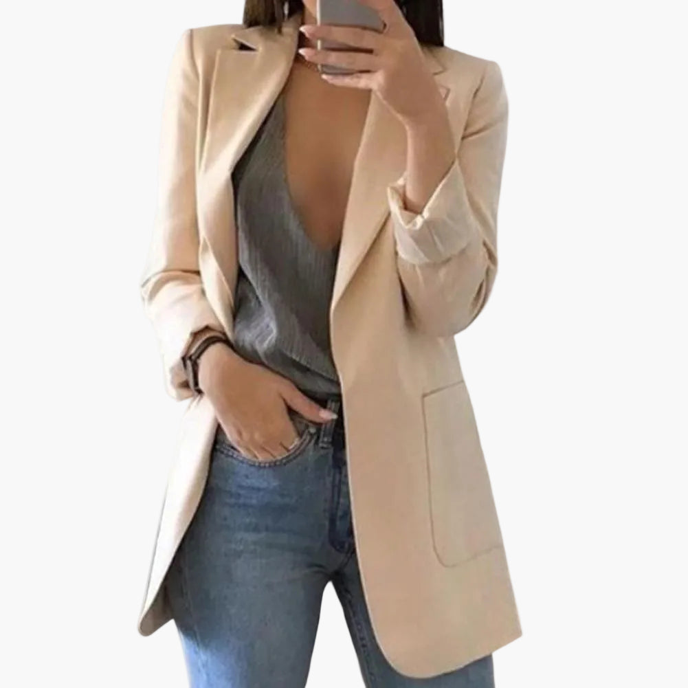 Damen Blazer Lang Geschnitten Elegant Business Freizeit Modern