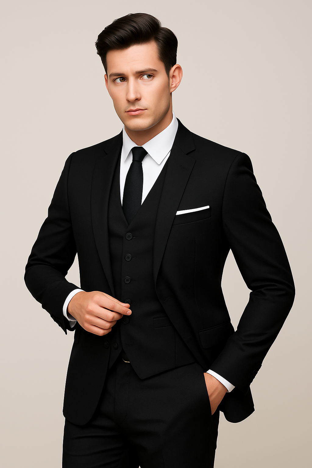 Men's Three-Piece Slim Fit Suit – Contemporary Work and Wedding Attire