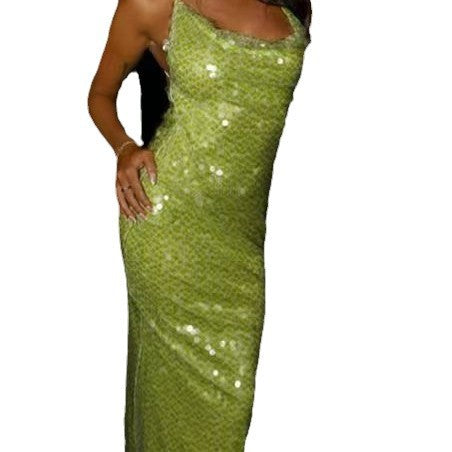 Harriet – Glänzendes Abendkleid mit Trägern und Rückenausschnitt