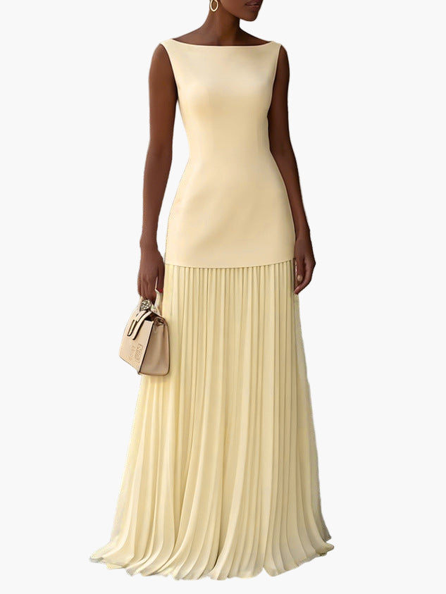 Women's Elegant Two-Piece Set Maxi Evening Dress Pleated Skirt for Special Occasions