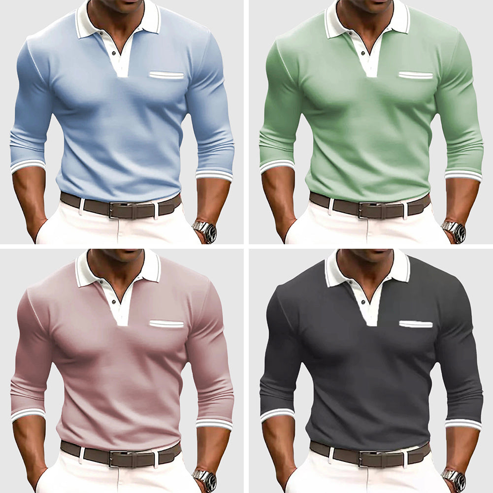 Men's Long-Sleeve Polo Shirt with Contrasting Details – Stylish Casual and Work Top