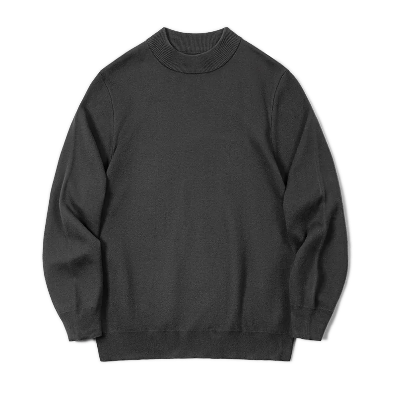 Men's mock-neck fine-knit sweater long-sleeve solid color