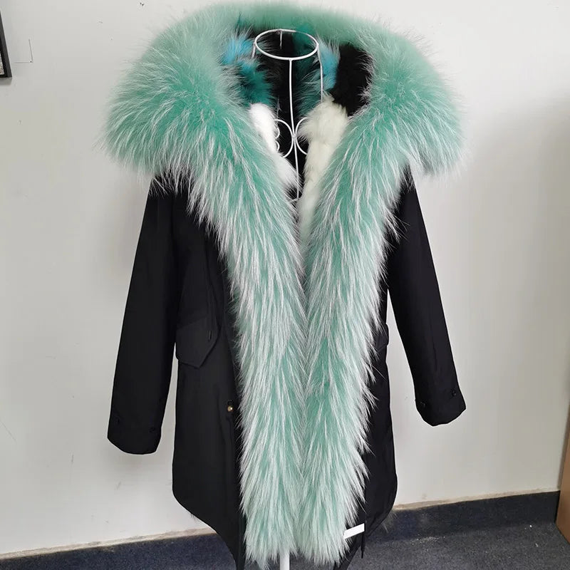 Women's winter parka with removable faux fur collar and lining