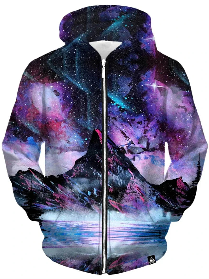 Zip-Up Hoodie with Colorful Tree Print
