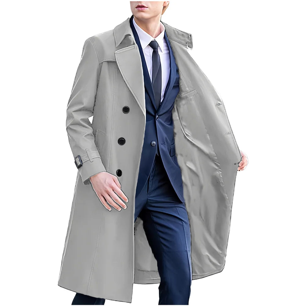 Men's Double-Breasted Trench Coat Long Coat Windbreaker