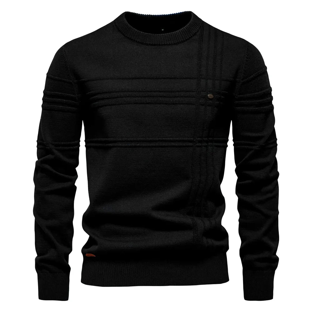 Men's crew-neck sweater ribbed texture beige