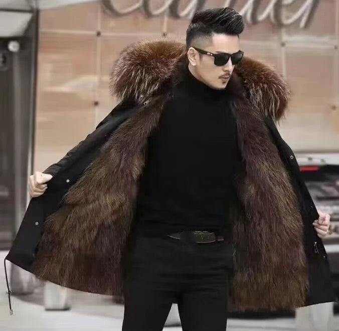 Herren Winterparka mit abnehmbarem Kunstpelz-Futter und Kapuze