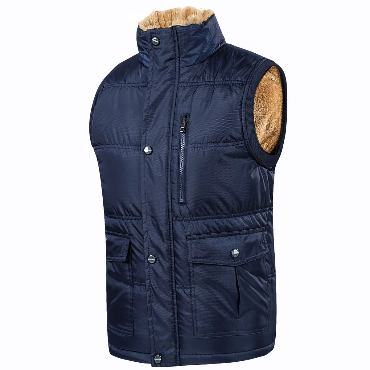 Men's winter vest, lined, V-neck, dark green
