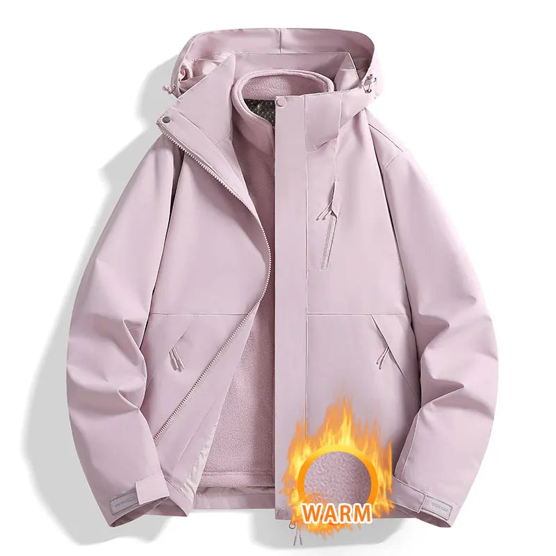 3-in-1 hooded outdoor jacket for men, windproof, water-repellent, with fleece lining