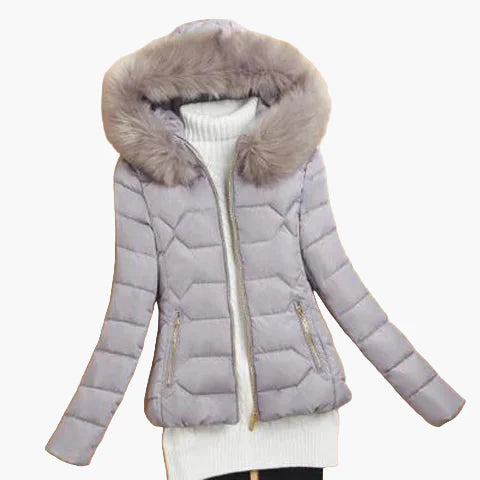 Damen Winter Steppjacke mit Kapuze und Fellkragen – Eleganter Outdoor Mantel