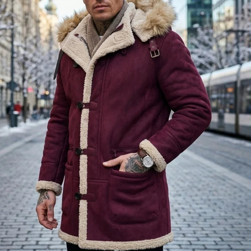 Men's winter parka with hood, teddy lining and toggle closure, gray