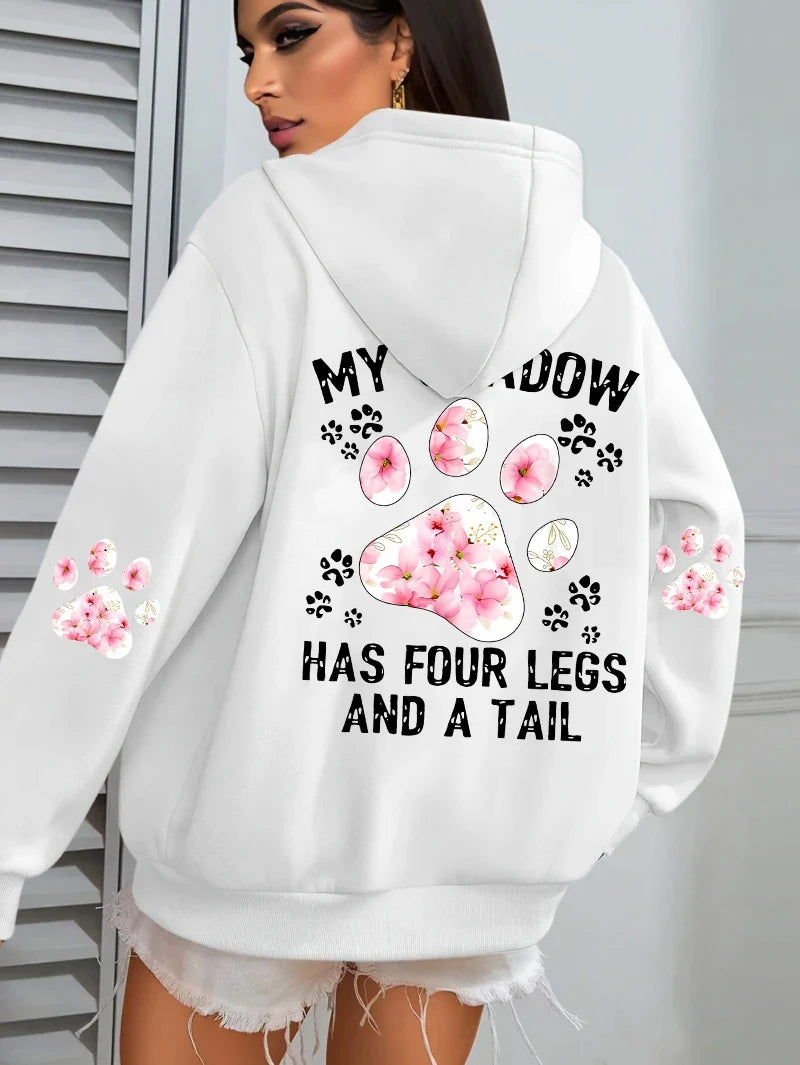Women's hoodie with hood and animal motif - "My Shadow Has Four Legs And A Tail"