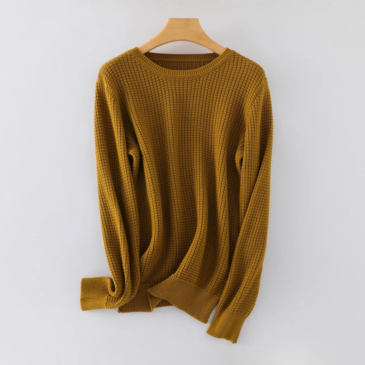 Women's Waffle-Knit Long-Sleeve Crewneck Basic Sweater