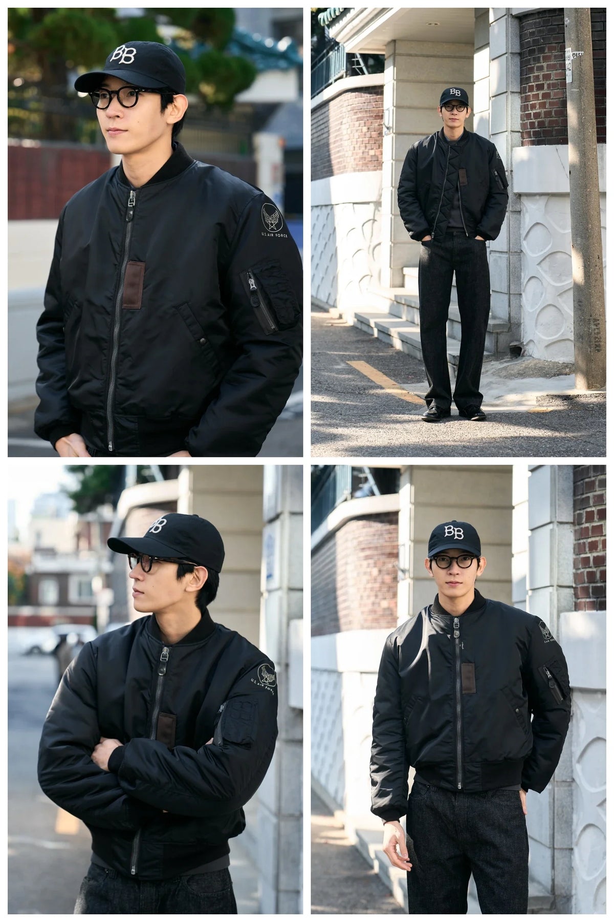 Unisex bomber jacket with zipper and sleeve pocket
