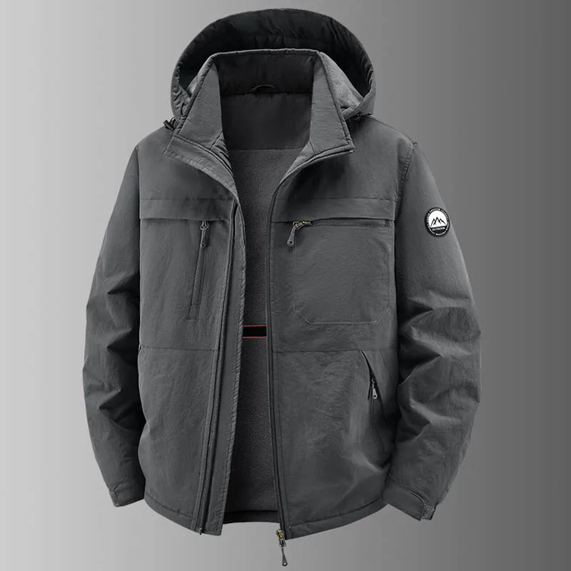 Herren Outdoor Jacke mit Kapuze & Reißverschluss, gefüttert, Beige