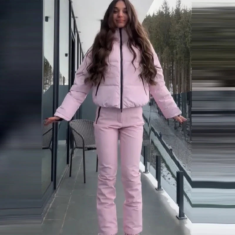 Women's pink ski pants with zippers