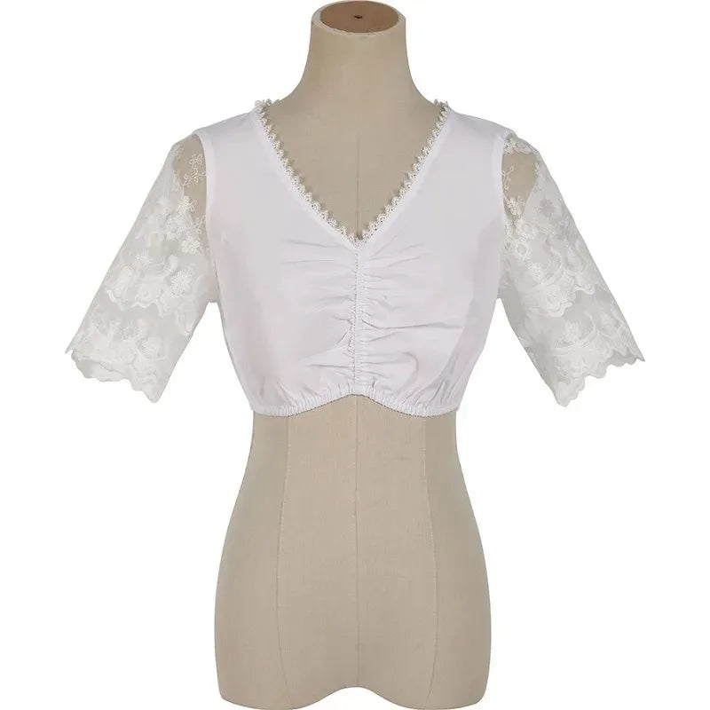 Dirndl Damen Traditionelles 3-teiliges Set Grün Schwarz Weiß mit Blumenstickerei