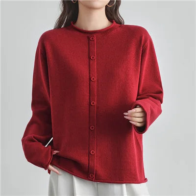 Damen Cardigan Rundhals Langarm Strickjacke mit Knöpfen