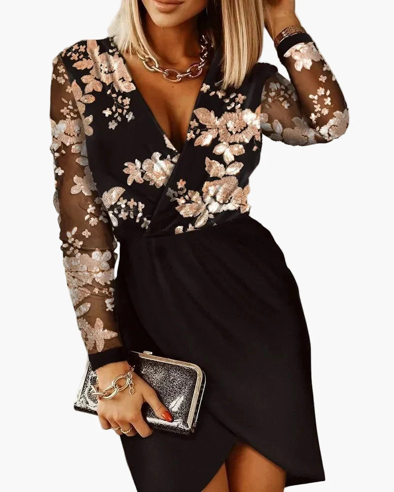 Women's evening dress elegant with sequins and wrap look – perfect for festive occasions