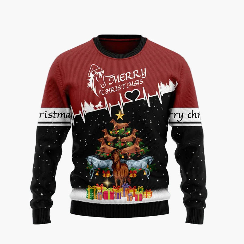Herren & Damen Lustiger Pferdekopf Ugly Christmas Pullover – Weihnachtsfeier Strickpulli