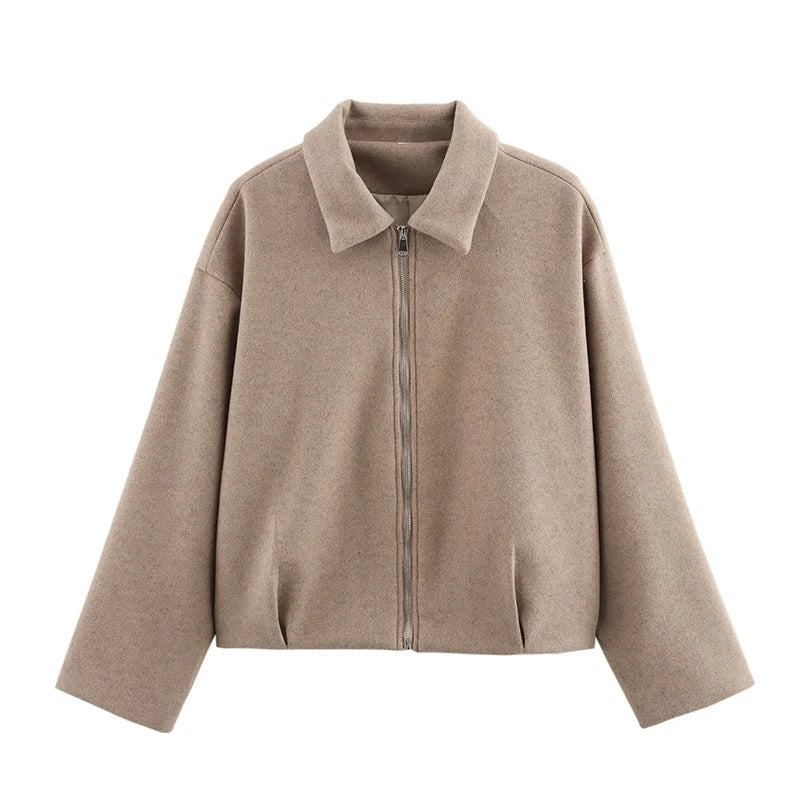 Kurze Damen Übergangsjacke mit Reißverschluss, Kragen und langen Ärmeln