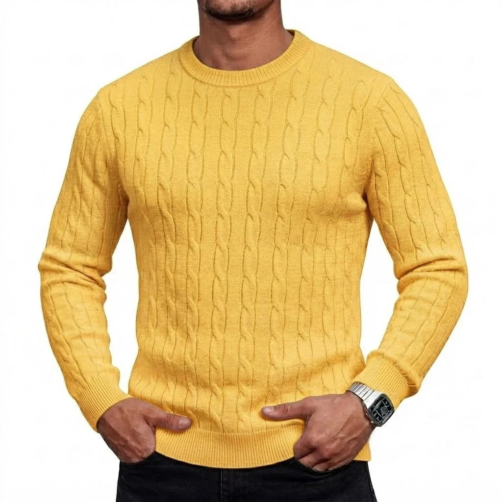 Herren Pullover Rundhals Zopfmuster Langarm Strickpullover