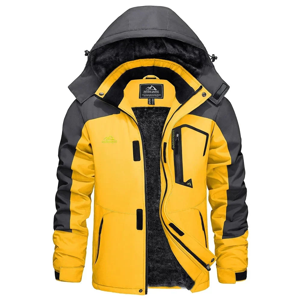 Men's outdoor jacket with hood and faux-fur lining - weatherproof and warm