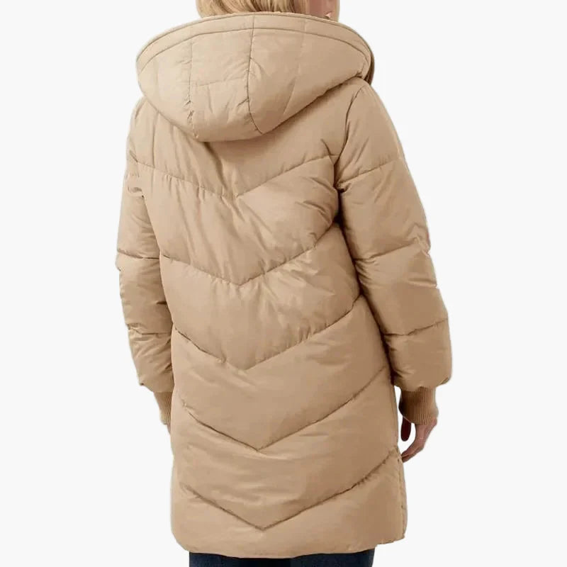 Women's winter quilted coat with hood – long warm casual coat
