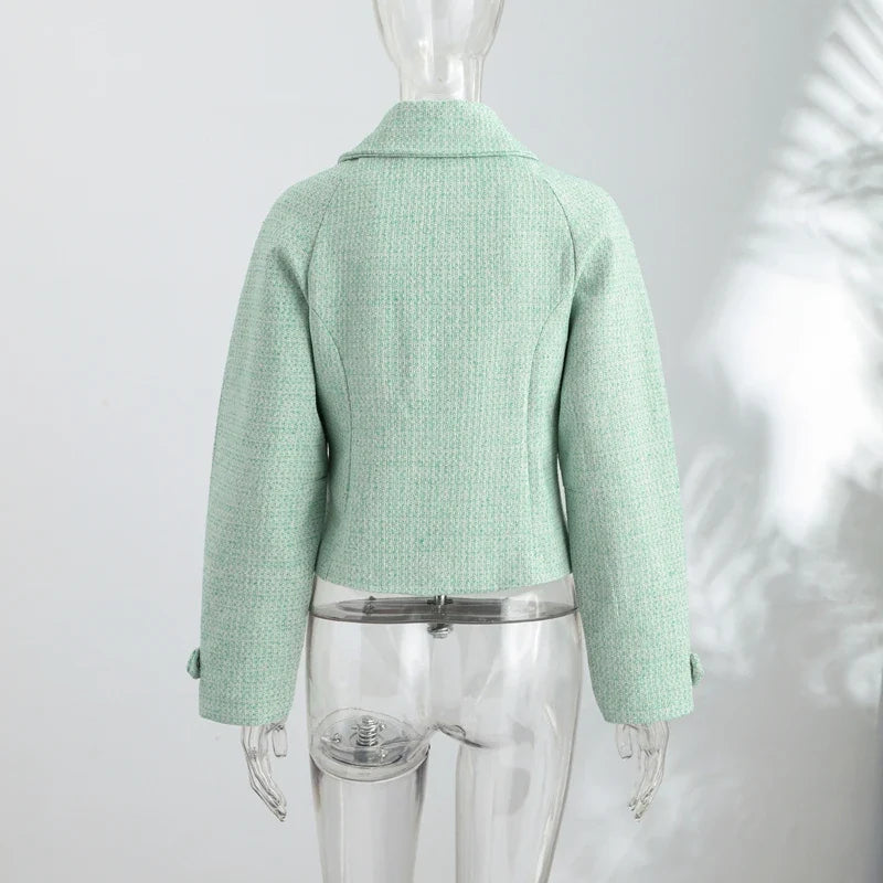 Short women's jacket with zipper & collar - mint green