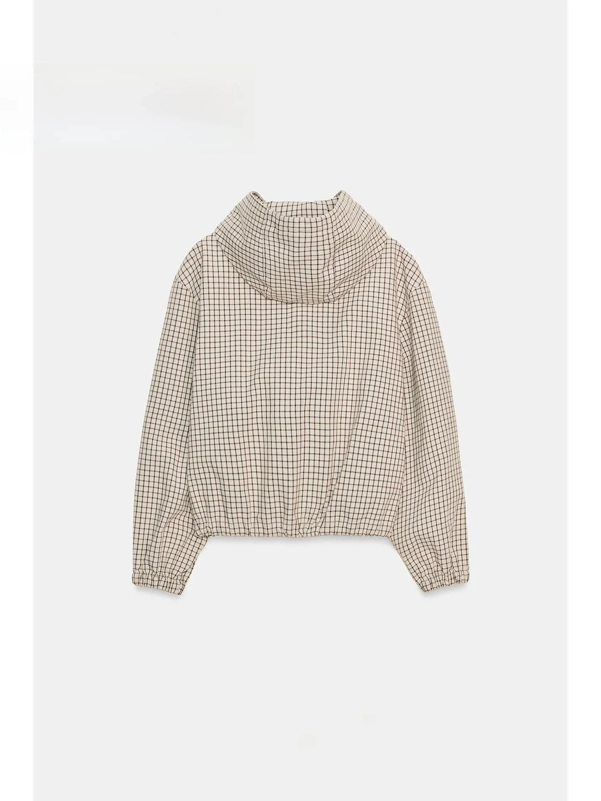 Karierte Kapuzenjacke Damen Beige Braun mit Reißverschluss