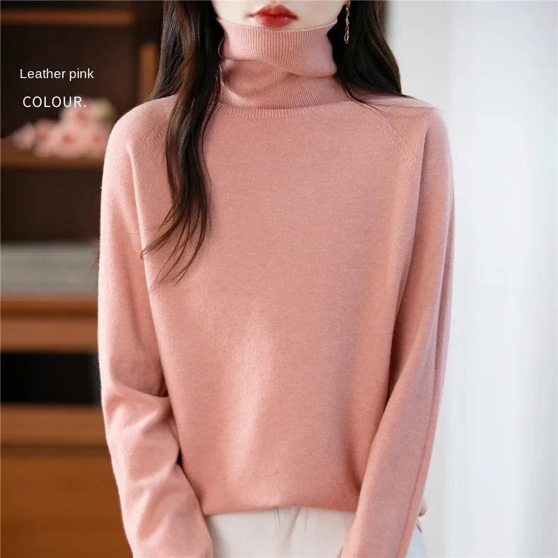 Women's long-sleeve turtleneck knitted sweater warm