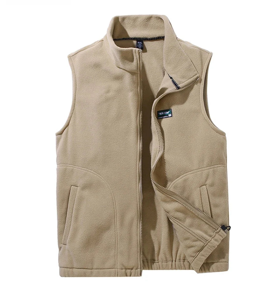Unisex fleece vest with stand-up collar zipper beige