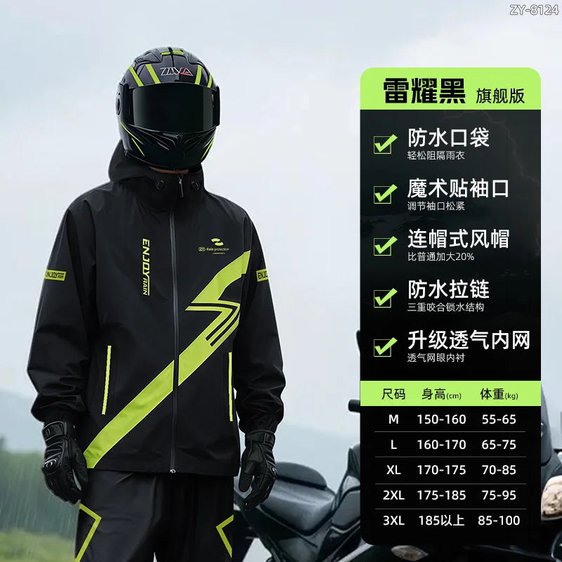 Regenanzug Herren Wasserdicht Neon Grün Schwarz Motorrad Regenbekleidung Set